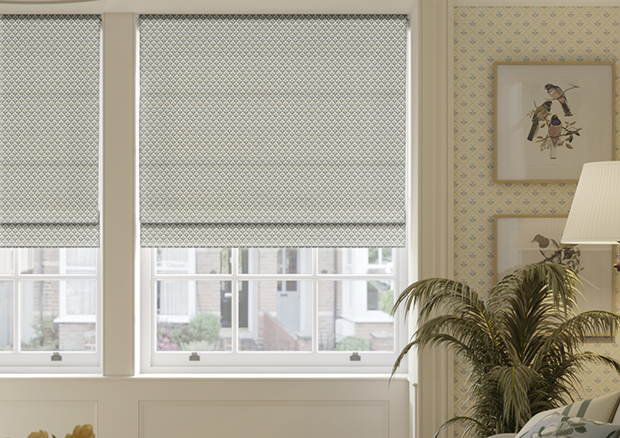 Trellis Prints, Scallop and Bud Raffs Blue - Roman Blind - Image 3